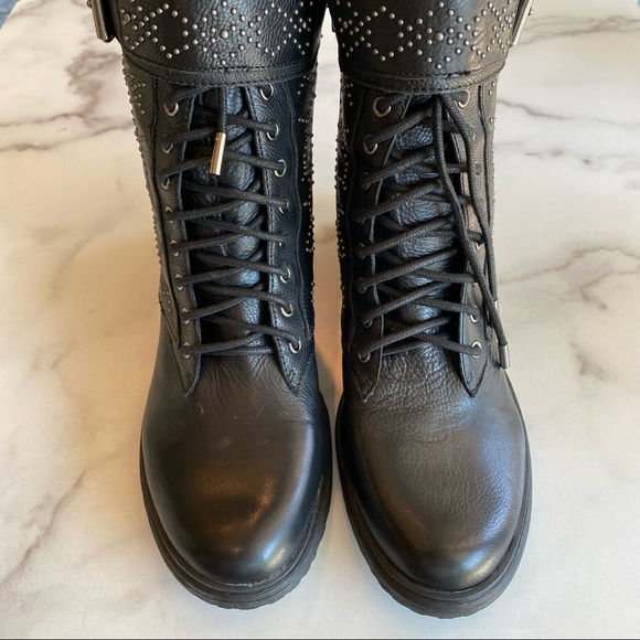 VINCE CAMUTO Black Leather Studded Moto Boot Tanowie - Picture 11 of 11